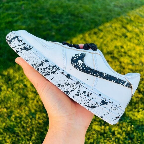 Nike kid's Custom Air Force 1 Black & White Splatter Sneakers NWB - Picture 2 of 7